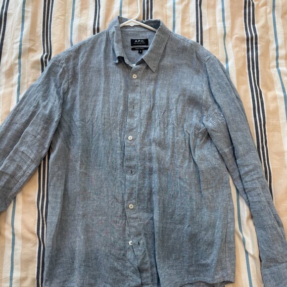 A.P.C. Men's Blue Chemise Vincent Linen Shirt Medium APC - Picture 3 of 5
